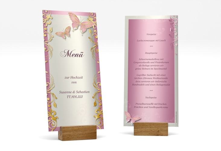 Menükarte Hochzeit Toulouse lange Karte hoch rosa gold