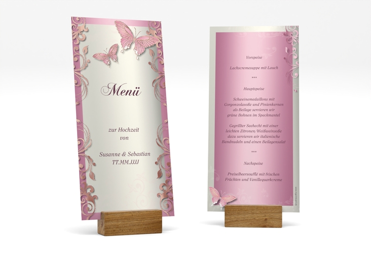 Menükarte Hochzeit Toulouse lange Karte hoch rosa rosegold