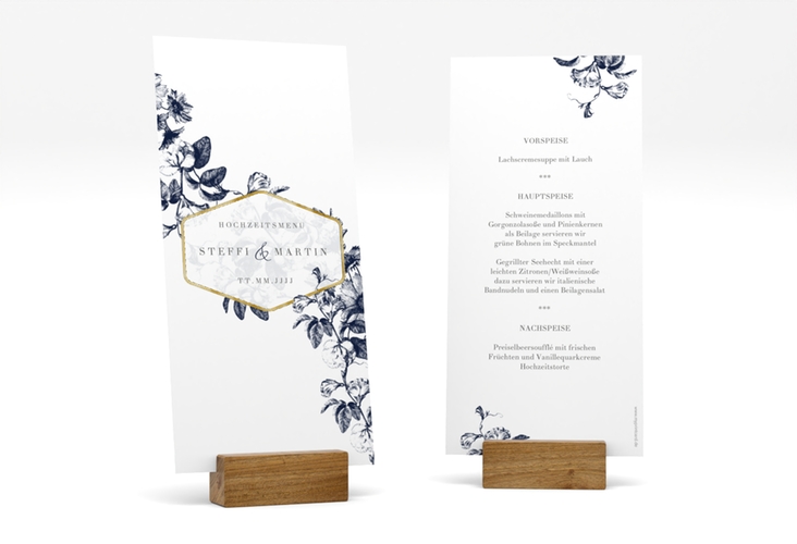 Menükarte Hochzeit Magnificent lange Karte hoch blau gold