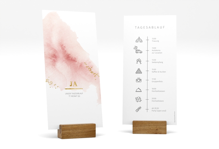 Tagesablauf Hochzeit Pastell lange Karte hoch rosa gold