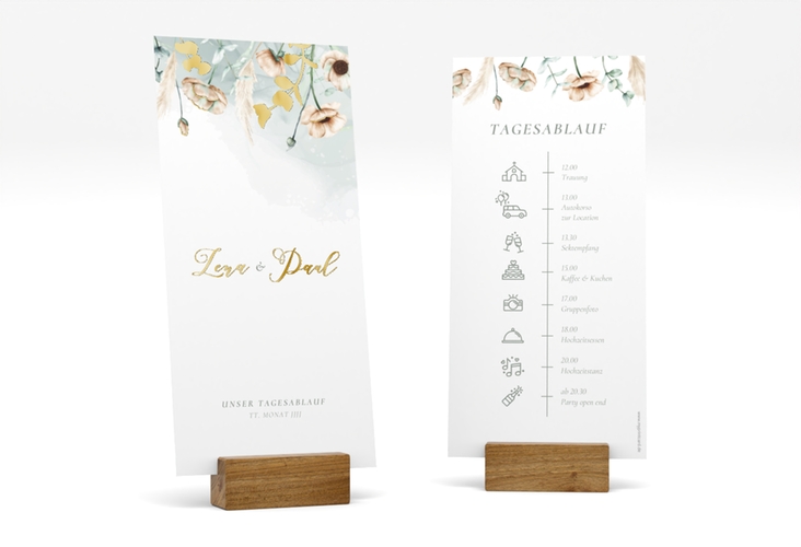 Tagesablauf Hochzeit Anemone lange Karte hoch mint gold
