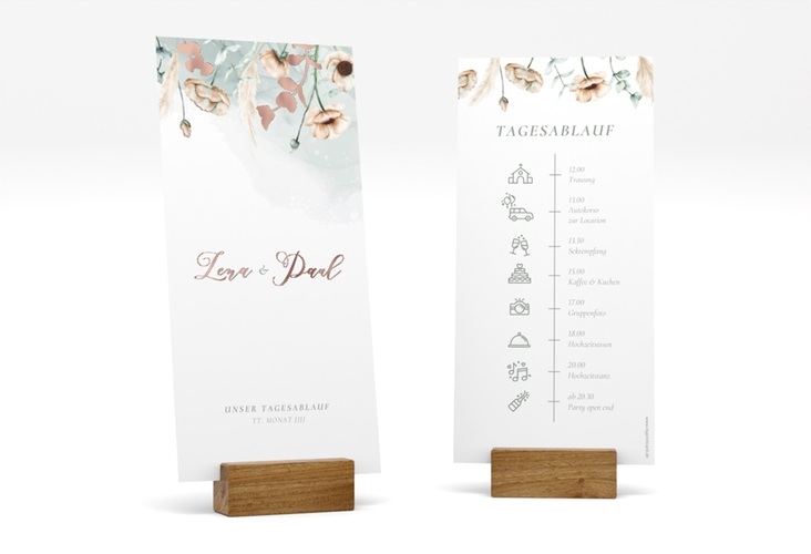 Tagesablauf Hochzeit Anemone lange Karte hoch mint rosegold