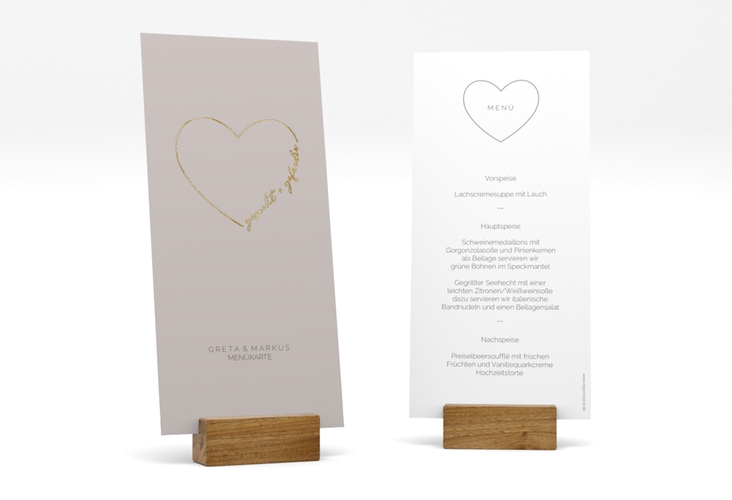 Menükarte Hochzeit Lebenstraum lange Karte hoch grau gold