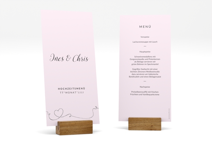 Menükarte Hochzeit Dolce lange Karte hoch rosa silber