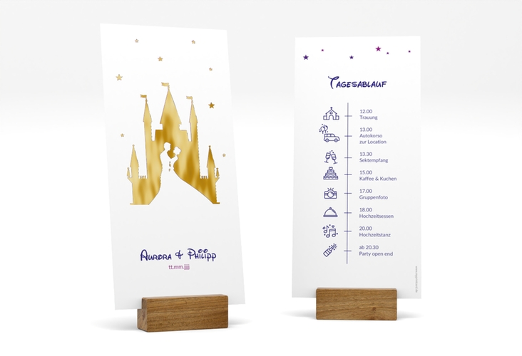 Tagesablauf Hochzeit Castle lange Karte hoch lila gold