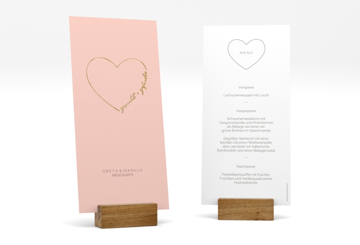 Menükarte Hochzeit Lebenstraum lange Karte hoch rosa gold