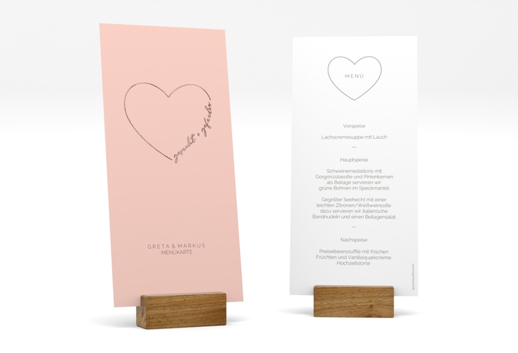 Menükarte Hochzeit Lebenstraum lange Karte hoch rosa rosegold