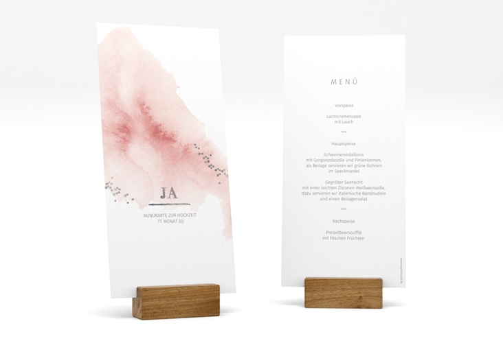 Menükarte Hochzeit Pastell lange Karte hoch rosa silber
