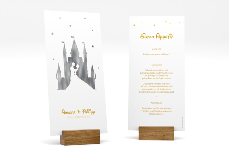 Menükarte Hochzeit Castle lange Karte hoch gold silber