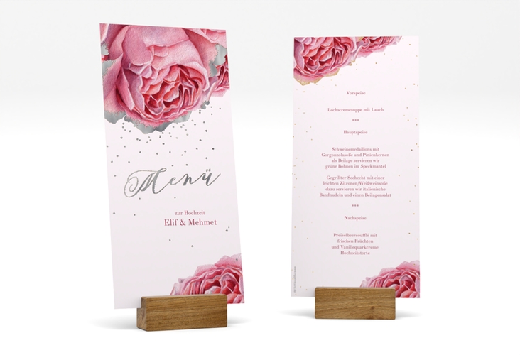 Menükarte Hochzeit Cherie lange Karte hoch gold silber