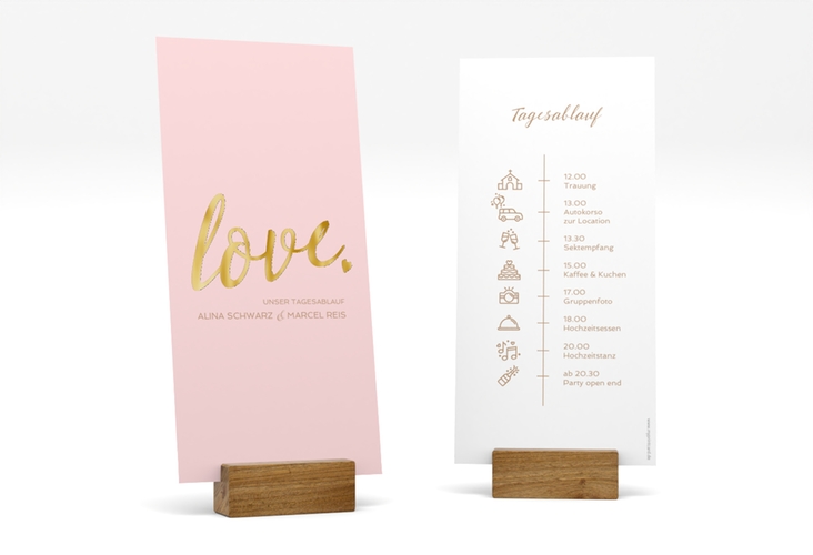 Tagesablauf Hochzeit Glam lange Karte hoch rosa gold