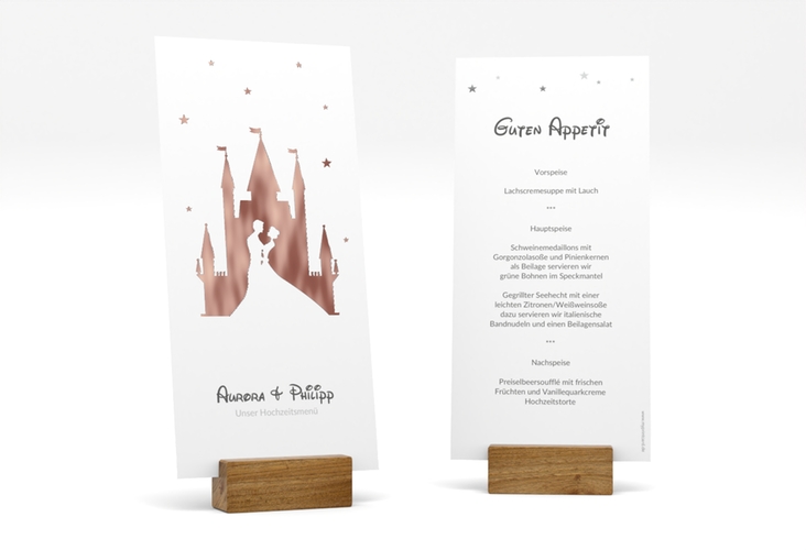 Menükarte Hochzeit Castle lange Karte hoch grau rosegold