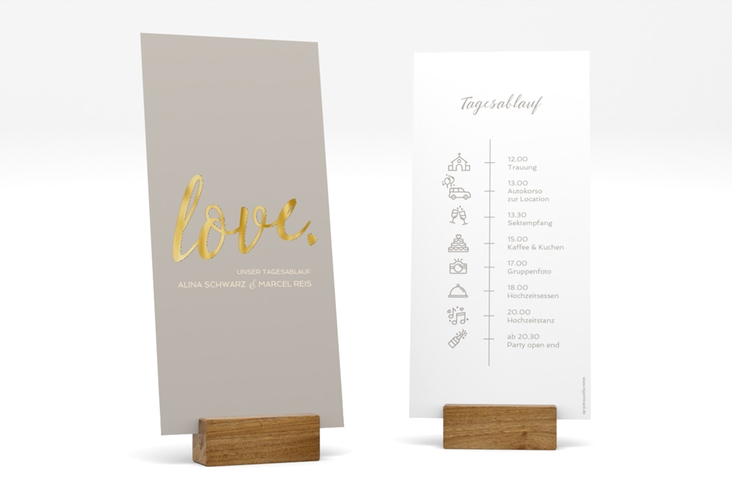 Tagesablauf Hochzeit Glam lange Karte hoch grau gold