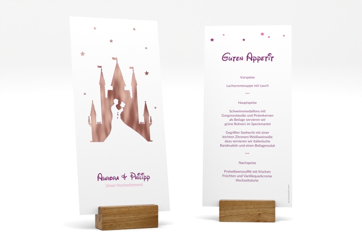 Menükarte Hochzeit Castle lange Karte hoch pink rosegold