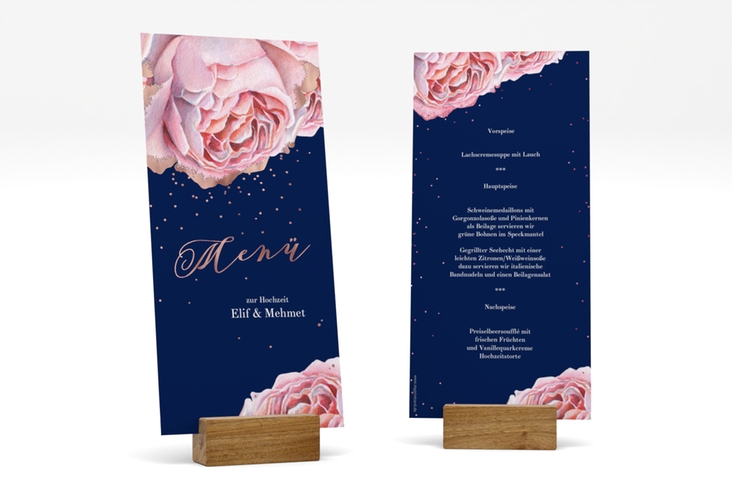 Menükarte Hochzeit Cherie lange Karte hoch rosa rosegold