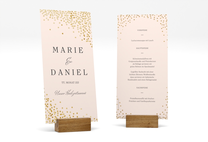 Menükarte Hochzeit Glitter lange Karte hoch rosa gold