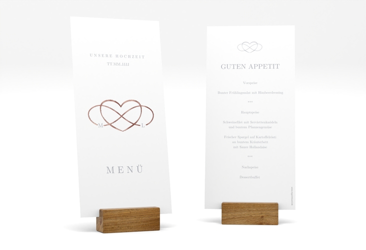Menükarte Hochzeit Infinity lange Karte hoch grau rosegold