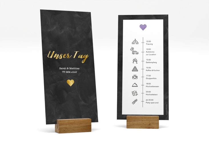 Tagesablauf Hochzeit Sparkly lange Karte hoch lila gold