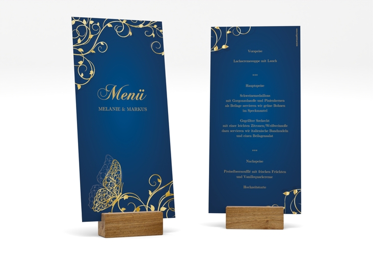 Menükarte Hochzeit Eternity lange Karte hoch blau gold