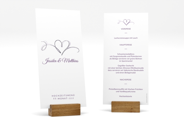 Menükarte Hochzeit Envie lange Karte hoch lila silber