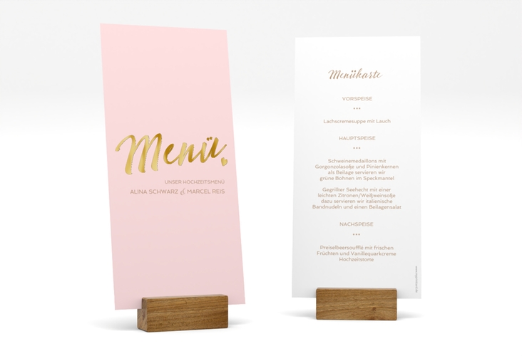 Menükarte Hochzeit Glam lange Karte hoch rosa gold