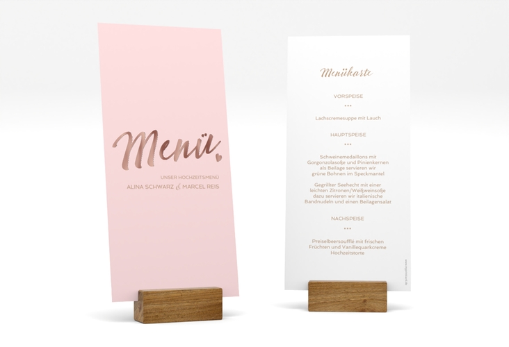 Menükarte Hochzeit Glam lange Karte hoch rosa rosegold