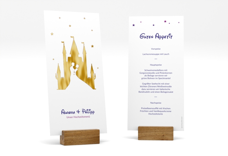Menükarte Hochzeit Castle lange Karte hoch lila gold