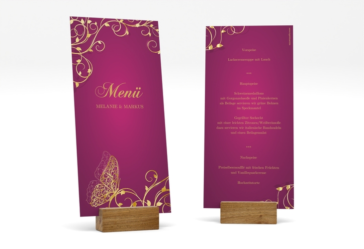 Menükarte Hochzeit Eternity lange Karte hoch pink gold