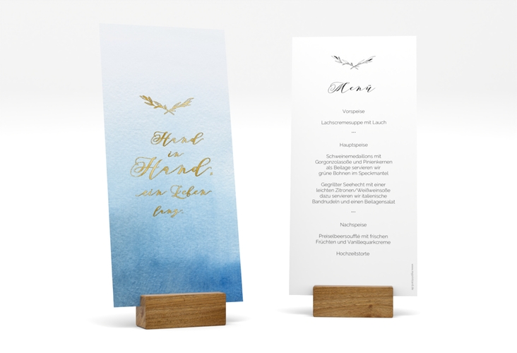 Menükarte Hochzeit Divine lange Karte hoch blau gold