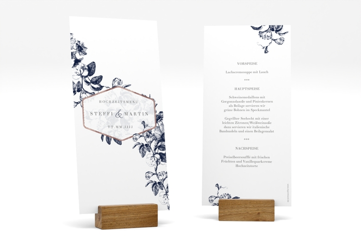 Menükarte Hochzeit Magnificent lange Karte hoch blau rosegold