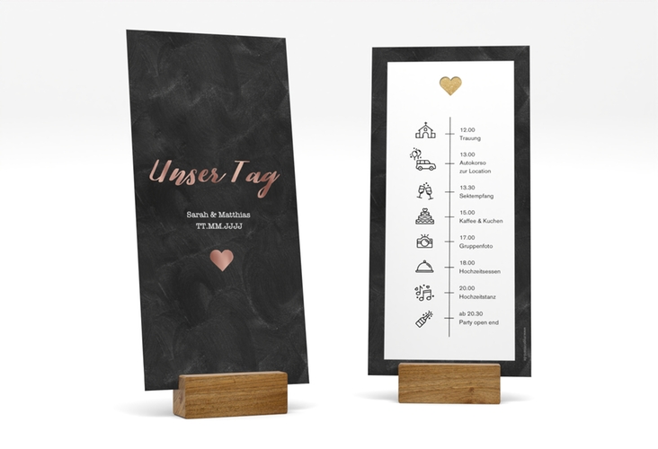 Tagesablauf Hochzeit Sparkly lange Karte hoch gold rosegold