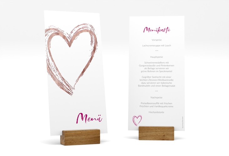 Menükarte Hochzeit Liebe lange Karte hoch pink rosegold