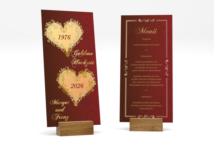 Menükarte Hochzeit Goldene Hochzeit lange Karte hoch rot gold
