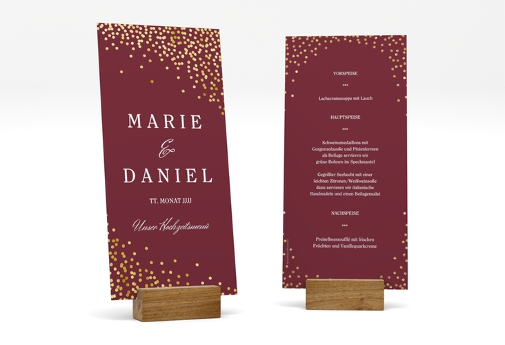 Menükarte Hochzeit Glitter lange Karte hoch rot gold