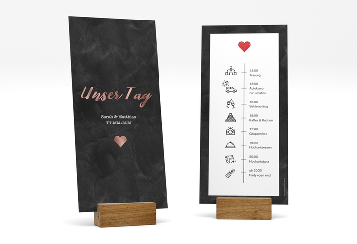 Tagesablauf Hochzeit Sparkly lange Karte hoch rot rosegold