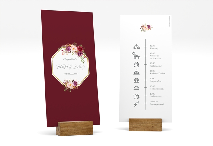 Tagesablauf Hochzeit Prachtvoll lange Karte hoch rot gold