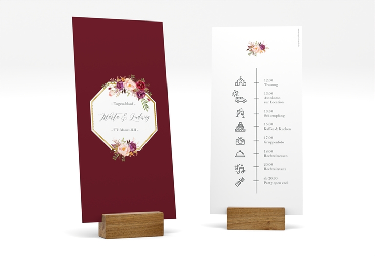 Tagesablauf Hochzeit Prachtvoll lange Karte hoch rot gold