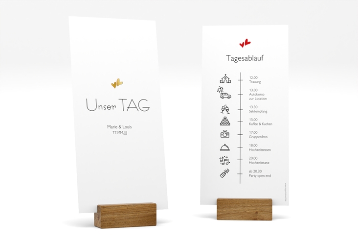 Tagesablauf Hochzeit Twohearts lange Karte hoch rot gold