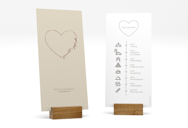 Tagesablauf Hochzeit Lebenstraum lange Karte hoch beige rosegold