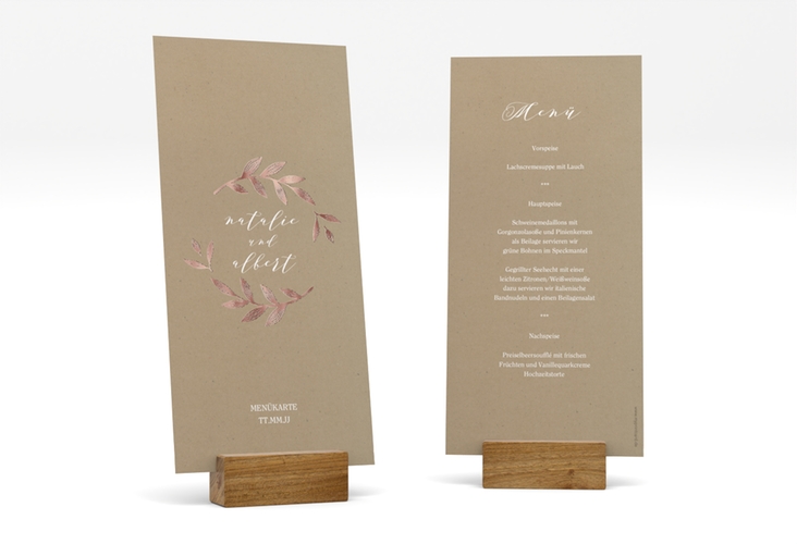 Menükarte Hochzeit Naturelove lange Karte hoch weiss rosegold