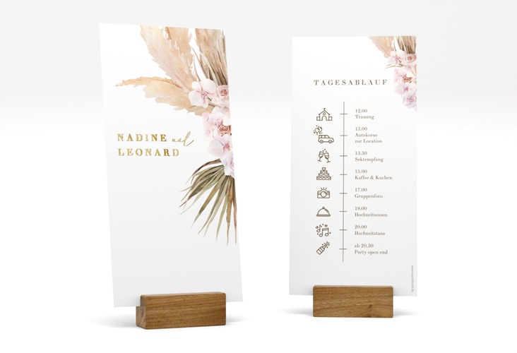 Tagesablauf Hochzeit Nude lange Karte hoch weiss gold