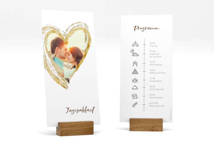 Tagesablauf Hochzeit Liebe lange Karte hoch braun gold