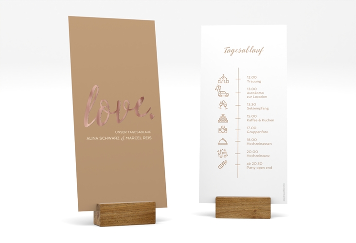Tagesablauf Hochzeit Glam lange Karte hoch beige rosegold