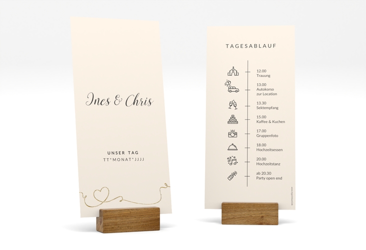 Tagesablauf Hochzeit Dolce lange Karte hoch beige gold