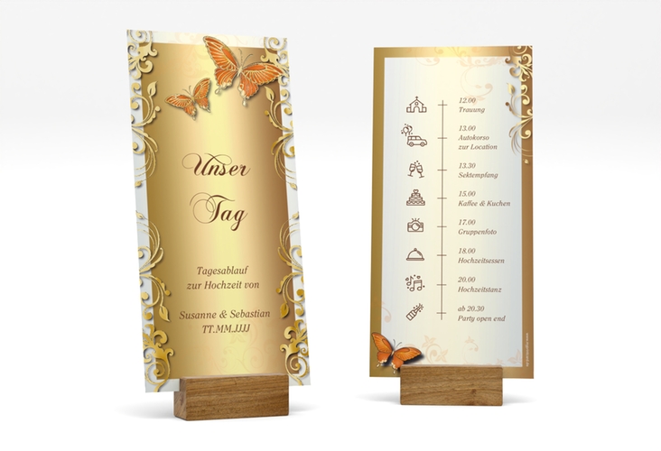 Tagesablauf Hochzeit Toulouse lange Karte hoch orange gold