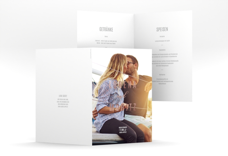 Menükarte Hochzeit Memory A5 Klappkarte hoch rosegold