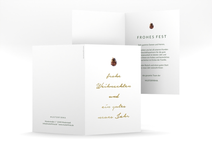 Geschäftliche Weihnachtskarte Waldliebend A6 Klappkarte hoch gold