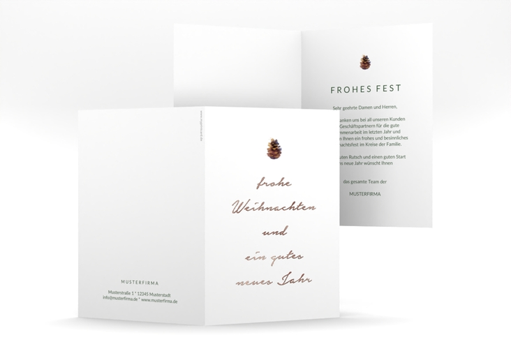 Geschäftliche Weihnachtskarte Waldliebend A6 Klappkarte hoch rosegold