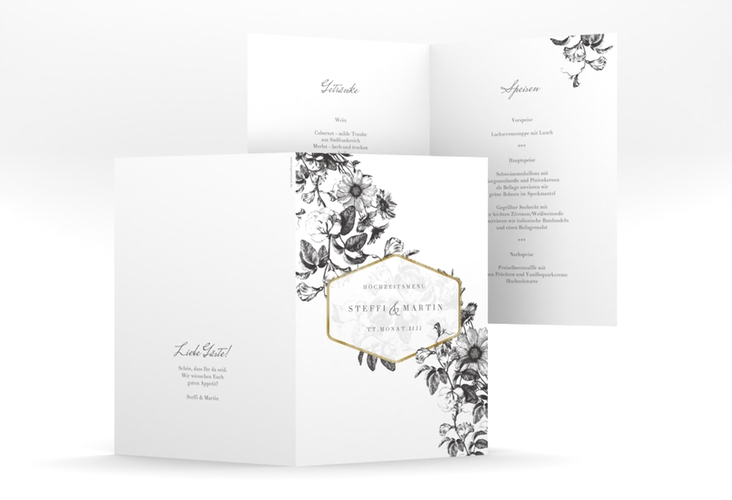 Menükarte Hochzeit Magnificent A5 Klappkarte hoch gold