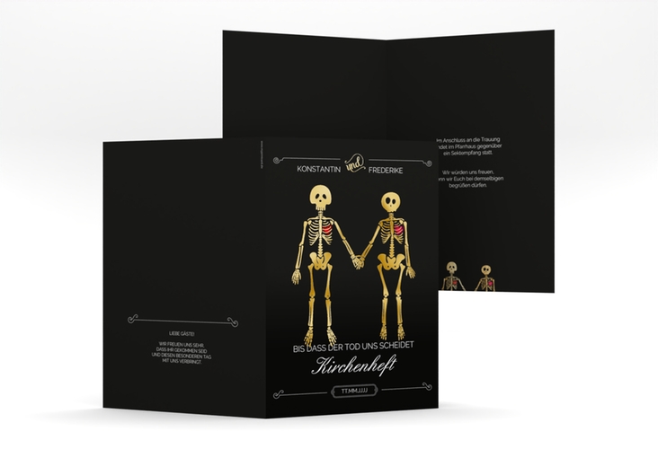 Kirchenheft Hochzeit Bones A5 Klappkarte hoch gold